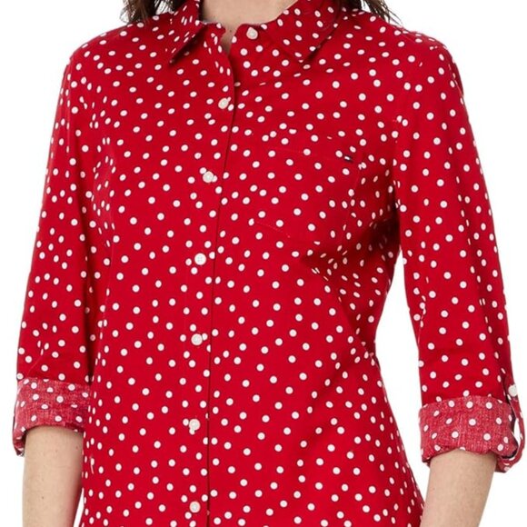 Tommy Hilfiger Red Women's Dot Roll Tab Blouse Size 3X - Picture 1 of 4
